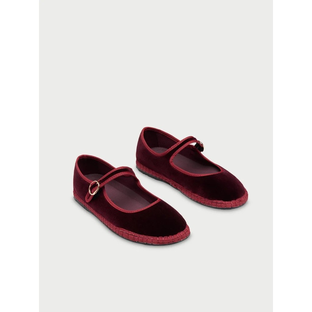Velvet Mary Jane Flats in Deep Burgundy
